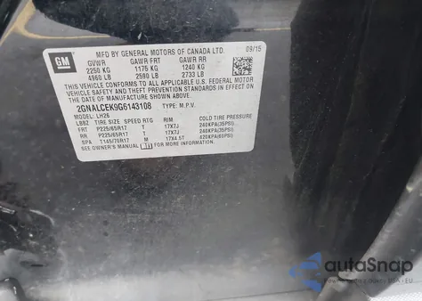 2016 Chevrolet Equinox Lt from USA, damaged, VIN 2GNALCEK9G6143108